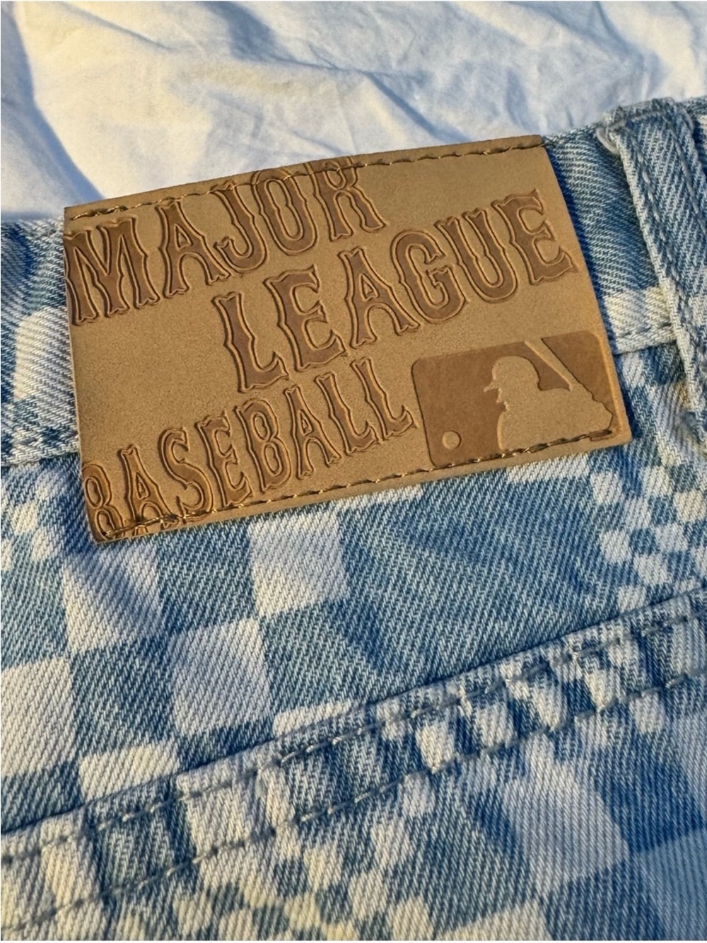 MLB Korea New York Yankees Checkerboard Denim Shorts - Women’s S Y2K Inspired - Picture 6 of 14